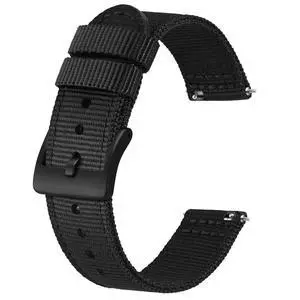 Mens Nylon Watch Bands, Two-Piece Military Watch Straps, Quick Release, Brushed Buckle, 22mm, Black (Black Buckle) Mens Nylon Watch Bands, Two-Piece Military Watch Straps, Quick Release, Brushed Buckle, 22mm, Black (Black Buckle)