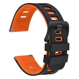 22mm Bicolor Watch Band, Silicone Rubber, Quick Release Replacement Strap for Men and Women, Black Stainless Steel Buckle (Black-Orange) 22mm Bicolor Watch Band, Silicone Rubber, Quick Release Replacement Strap for Men and Women, Black Stainless Steel Buckle (Black-Orange)