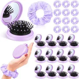 24 Pcs Mini Hair Brush with Mirror and Scrunchies Folding Portable Cushion Comb Satin Scrunchies Pocket Travel Brush Mini Pop up Brushes for Women Gifts Travel Wet and Dry Hair(Purple) 24 Pcs Mini Hair Brush with Mirror and Scrunchies Folding Portable Cushion Comb Satin Scrunchies Pocket Travel Brush Mini Pop up Brushes for Women Gifts Travel Wet and Dry Hair(Purple)