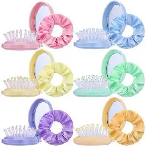12 Pcs Mini Hair Brush with Mirror and Scrunchies,Popular 12 Pcs Mini Hair Brush with Mirror and Scrunchies,Popular