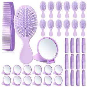 36 Pcs Mini Hair Brush and Comb Mirrors Set, Travel Wet Dry Hair Brush and Combs Compact Makeup Mirrors for Spa Birthday Sleepover Bridal Shower Travel Bachelorette Party Gift(Purple) 36 Pcs Mini Hair Brush and Comb Mirrors Set, Travel Wet Dry Hair Brush and Combs Compact Makeup Mirrors for Spa Birthday Sleepover Bridal Shower Travel Bachelorette Party Gift(Purple)