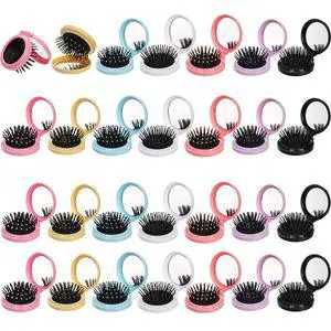 28 Pack Folding Travel Hair Brushes with Mirror, Round Mirror Portable Pocket Hair Brush, Mini Mirror with Hairbrush for Purse, Colourful Hair Comb Compact Hair Massage Comb for Women Girls 28 Pack Folding Travel Hair Brushes with Mirror, Round Mirror Portable Pocket Hair Brush, Mini Mirror with Hairbrush for Purse, Colourful Hair Comb Compact Hair Massage Comb for Women Girls