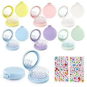 12 Pack Foldable Travel Hair Brushes with Mirror, Portable Round Pocket Hairbrush, with High Definition Mirror Surface, Mini Compact Hair Massage Comb for Purse, With DIY Sticker, 6 Colors 12 Pack Foldable Travel Hair Brushes with Mirror, Portable Round Pocket Hairbrush, with High Definition Mirror Surface, Mini Compact Hair Massage Comb for Purse, With DIY Sticker, 6 Colors