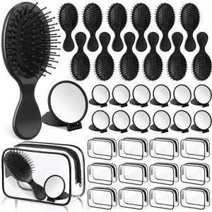 36 Pcs Mini Hair Brush Set 12 Wet Dry Hair Combs Detangling 12 Compact Folding Makeup Mirror Round and 12 Clear Makeup Bags Pocket portable for Women Party Gift Travel Spa Sleepover (Black) 36 Pcs Mini Hair Brush Set 12 Wet Dry Hair Combs Detangling 12 Compact Folding Makeup Mirror Round and 12 Clear Makeup Bags Pocket portable for Women Party Gift Travel Spa Sleepover (Black)