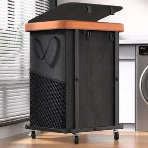 Laundry Hamper with Wheels,150L Leather Patchwork Clothes Hamper Black | Rolling Laundry Basket with Sturdy Metal Frame, Removable Washable Bag,Tall Clothes Sorter for Bedroom, Laundry Room, Dorm Laundry Hamper with Wheels,150L Leather Patchwork Clothes Hamper Black | Rolling Laundry Basket with Sturdy Metal Frame, Removable Washable Bag,Tall Clothes Sorter for Bedroom, Laundry Room, Dorm