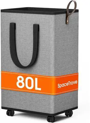 Rolling Laundry Basket with Wheels, Laundry Hamper, 80L, Grey | Collapsible, 4 detachable wheels including 2 with brakes, sturdy handle, metal frame, for dorms, bathrooms and bedrooms Rolling Laundry Basket with Wheels, Laundry Hamper, 80L, Grey | Collapsible, 4 detachable wheels including 2 with brakes, sturdy handle, metal frame, for dorms, bathrooms and bedrooms