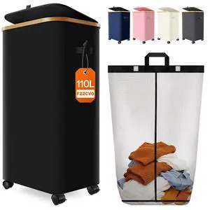 Laundry Basket with Wheels, 110L Large Rolling Laundry Hamper for Dorm | Clothes Hampers for Laundry with Inner Bag, Collapsible Dirty Clothes Hamper for Bedroom, Bathroom, Laundry Room Laundry Basket with Wheels, 110L Large Rolling Laundry Hamper for Dorm | Clothes Hampers for Laundry with Inner Bag, Collapsible Dirty Clothes Hamper for Bedroom, Bathroom, Laundry Room