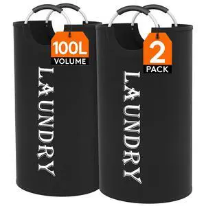 2 Pack 100L Laundry Basket with Aluminum Handles, Black | Collapsible Large Laundry Hamper, Waterproof Fabric, Freestanding Dirty Clothes Hampers for Dorm, RV, Bedroom, Laundry Room 2 Pack 100L Laundry Basket with Aluminum Handles, Black | Collapsible Large Laundry Hamper, Waterproof Fabric, Freestanding Dirty Clothes Hampers for Dorm, RV, Bedroom, Laundry Room
