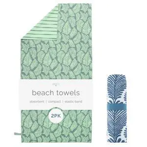 Aura Beach Towel, 2 Pack, 35" x 70", Leaves | Quick-Dry Pool Towels, Sewn-In Elastic Band for Travel, Soft, Absorbent, Sand-Resistant Microfiber Aura Beach Towel, 2 Pack, 35" x 70", Leaves | Quick-Dry Pool Towels, Sewn-In Elastic Band for Travel, Soft, Absorbent, Sand-Resistant Microfiber