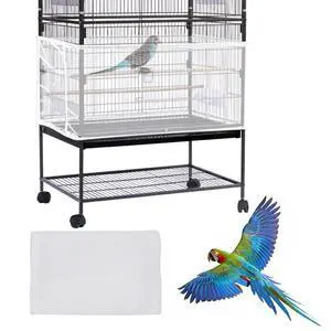 Large Bird Cage Cover, Bird Cage Seed Catcher, Adjustable Soft Airy Nylon Mesh Net, Birdcage Cover Skirt Seed Guard for Parrot Parakeet Macaw African Round Square Cages (White) Large Bird Cage Cover, Bird Cage Seed Catcher, Adjustable Soft Airy Nylon Mesh Net, Birdcage Cover Skirt Seed Guard for Parrot Parakeet Macaw African Round Square Cages (White)