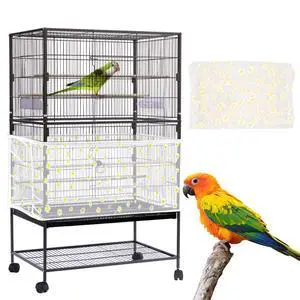 Large Bird Cage Cover, Bird Cage Seed Catcher, Adjustable Soft Nylon Mesh Net with Daisy Pattern, Birdcage Cover Skirt Seed Guard for Parrot Parakeet Macaw Round Square Cages (White) Large Bird Cage Cover, Bird Cage Seed Catcher, Adjustable Soft Nylon Mesh Net with Daisy Pattern, Birdcage Cover Skirt Seed Guard for Parrot Parakeet Macaw Round Square Cages (White)