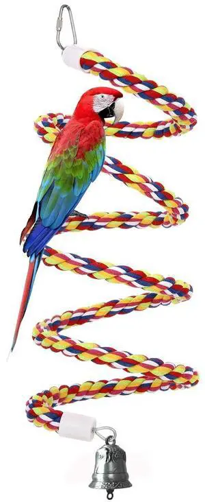 63'' Bird Rope Perches Birdcage Swing Toys 100% Cotton Natural Bird Perch Peck/Chewing with Vintage Bell Climbing Standing Bungee Parrot Toys for Small to Regular Size Parrot Cockatiel Birds 63'' Bird Rope Perches Birdcage Swing Toys 100% Cotton Natural Bird Perch Peck/Chewing with Vintage Bell Climbing Standing Bungee Parrot Toys for Small to Regular Size Parrot Cockatiel Birds