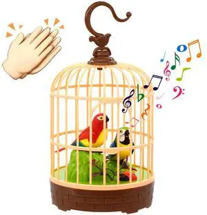 Voice-Activated Mini Birdcage Toy Birds - Chirping & Wings Fluttering | with 2 Singing Realistic Parrot Birds, Farmhouse Home Decor, Christmas Birthday Gifts for Baby Toddler Kids Children Voice-Activated Mini Birdcage Toy Birds - Chirping & Wings Fluttering | with 2 Singing Realistic Parrot Birds, Farmhouse Home Decor, Christmas Birthday Gifts for Baby Toddler Kids Children