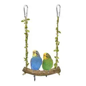 Natural Wood Bird Swing Perch with Decorative Leaves - 7.1" Durable Bird Stand Platform Toy for Cage, Hanging Budgie Parakeet Hammock Accessories for Lovebirds, Cockatiels, Conures, Finches Natural Wood Bird Swing Perch with Decorative Leaves - 7.1" Durable Bird Stand Platform Toy for Cage, Hanging Budgie Parakeet Hammock Accessories for Lovebirds, Cockatiels, Conures, Finches