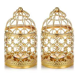 Hanging Birdcage Lantern Tealight, 2 Pcs Small Gold Candle Holders | Small Metal Tea Light Holder for Christmas Diwali Ramadan Decor, Vintage Decorative Centerpieces for Wedding Party Hanging Birdcage Lantern Tealight, 2 Pcs Small Gold Candle Holders | Small Metal Tea Light Holder for Christmas Diwali Ramadan Decor, Vintage Decorative Centerpieces for Wedding Party