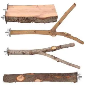 4 Pack Large Natural Wood Bird Perch Stand with Platform for Cage 4 Pack Large Natural Wood Bird Perch Stand with Platform for Cage