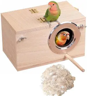 Wood Parakeet Nest Box with Natural Nesting Pads, Breeding Bird Cage House for Lovebirds Cockatiel Parrotlets Budgerigar Small Parrot Wood Parakeet Nest Box with Natural Nesting Pads, Breeding Bird Cage House for Lovebirds Cockatiel Parrotlets Budgerigar Small Parrot