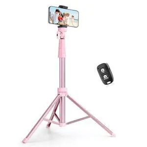 72" Phone Tripod & Selfie Stick, Extendable Cell Phone Tripod Stand with Wireless Remote and Phone Holder, Compatible with iPhone Android Phone, Camera, Pink 72" Phone Tripod & Selfie Stick, Extendable Cell Phone Tripod Stand with Wireless Remote and Phone Holder, Compatible with iPhone Android Phone, Camera, Pink