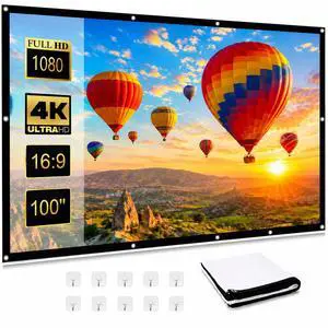 100 Inch Projector Screen | 16:9 Indoor Outdoor Projection Screen for Movies, Home Theater, Backyard Viewing and Presentations 100 Inch Projector Screen | 16:9 Indoor Outdoor Projection Screen for Movies, Home Theater, Backyard Viewing and Presentations