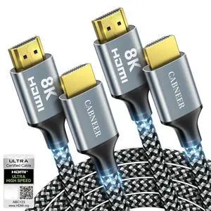 8K HDMI Cable 3 ft 2Pack, 48Gbps High Speed HDMI 2.1 Cable, Braided HDMI Cable 2.1 8K 60Hz 4K 120Hz Support for HDR eARC HDCP 2.2/2.3, HDMI Cord Compatible with HDTV, Laptop, Monitor, PC 8K HDMI Cable 3 ft 2Pack, 48Gbps High Speed HDMI 2.1 Cable, Braided HDMI Cable 2.1 8K 60Hz 4K 120Hz Support for HDR eARC HDCP 2.2/2.3, HDMI Cord Compatible with HDTV, Laptop, Monitor, PC