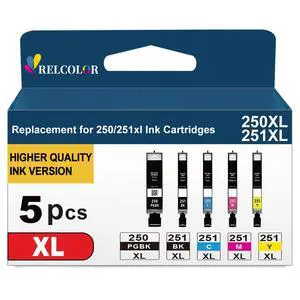 Compatible Ink Cartridge Replacement for Canon 250XL (Black and Color 5-Pack) 251XL 250 251 XL PGI-250 CLI-251 for MX922 MX920 IX6820 MG7520 IP8720 MG5520 MG7120 MG5420 IP7220 Printer Compatible Ink Cartridge Replacement for Canon 250XL (Black and Color 5-Pack) 251XL 250 251 XL PGI-250 CLI-251 for MX922 MX920 IX6820 MG7520 IP8720 MG5520 MG7120 MG5420 IP7220 Printer