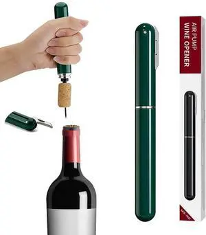 Portable Wine Bottle Opener, Air Pressure Wine Corkscrew with Foil Cutter, Lightweight Manual Cork Remover for Picnic, Travel, Camping and Home Bar, Green Portable Wine Bottle Opener, Air Pressure Wine Corkscrew with Foil Cutter, Lightweight Manual Cork Remover for Picnic, Travel, Camping and Home Bar, Green