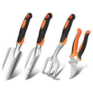 Garden Tool Set, 4Pcs Aluminum Heavy Duty Gardening Tool Set, Include Shovel, Transplant Trowel, Hand Cultivator and Shear with Rubberiz NonSlip Ergonomic Handle, Gardening Kit for Women Men Garden Tool Set, 4Pcs Aluminum Heavy Duty Gardening Tool Set, Include Shovel, Transplant Trowel, Hand Cultivator and Shear with Rubberiz NonSlip Ergonomic Handle, Gardening Kit for Women Men