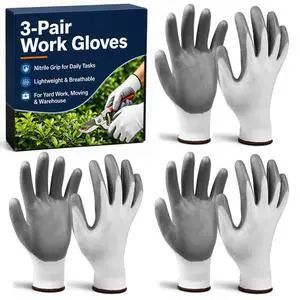 Work Gloves, Nitrile-Coated Grip for Yard Work & Moving, Large | Micro-Foam Coating, Non-Slip Grip, Breathable 13-Gauge Knit, Flexible Fit, Garage & DIY Tasks, 3 Pairs, Rotation & Backup Work Gloves, Nitrile-Coated Grip for Yard Work & Moving, Large | Micro-Foam Coating, Non-Slip Grip, Breathable 13-Gauge Knit, Flexible Fit, Garage & DIY Tasks, 3 Pairs, Rotation & Backup