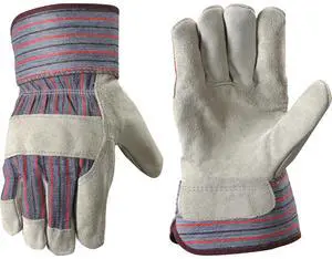 Men's Safety Cuff Work Gloves, Split Cowhide Leather, Large Men's Safety Cuff Work Gloves, Split Cowhide Leather, Large