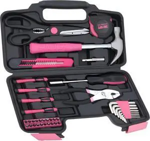 39-Piece Household Tool Kit Pink Hand Kits with Storage Case | Portable Toolbox Ideal for Home Repair, College dorm, DIY projects, Furniture Setup, crafting and Daily Household Fixes... 39-Piece Household Tool Kit Pink Hand Kits with Storage Case | Portable Toolbox Ideal for Home Repair, College dorm, DIY projects, Furniture Setup, crafting and Daily Household Fixes...