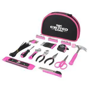 89 Piece Pink Tool kit, Ladies Hand Tool Set with Easy Carrying Round Pouch Household Tool Kit Perfect for DIY, Home Maintenance and Dorm Repair 89 Piece Pink Tool kit, Ladies Hand Tool Set with Easy Carrying Round Pouch Household Tool Kit Perfect for DIY, Home Maintenance and Dorm Repair