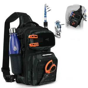BlowBak Fishing Sling Bag With Rod Holder,Gear Storage,Black Camo | Fishing Bag Storge Fishing Gear, Gift for Men, Molle System, Water-Resistant Material BlowBak Fishing Sling Bag With Rod Holder,Gear Storage,Black Camo | Fishing Bag Storge Fishing Gear, Gift for Men, Molle System, Water-Resistant Material