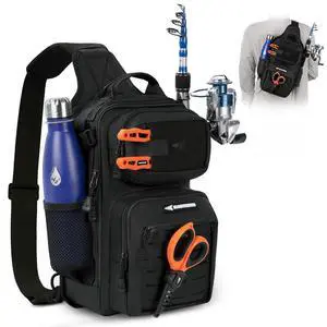 BlowBak Fishing Sling Bag With Rod Holder,Gear Storage,Black | Fishing Bag Storge Fishing Gear, Gift for Men, Molle System, Water-Resistant Material BlowBak Fishing Sling Bag With Rod Holder,Gear Storage,Black | Fishing Bag Storge Fishing Gear, Gift for Men, Molle System, Water-Resistant Material