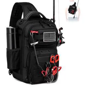 Fishing Sling Bag, Fishing Bag With Rod Holder Fixed Stickers, MOLLE System, Soft Bait & Gear Storage, Gift for Men Black Fishing Sling Bag, Fishing Bag With Rod Holder Fixed Stickers, MOLLE System, Soft Bait & Gear Storage, Gift for Men Black