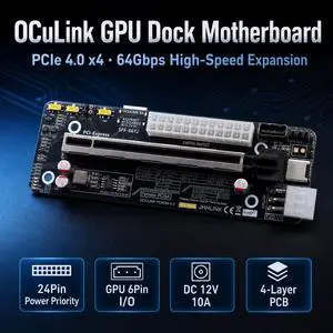 HOOCCC GPU DOCK OCuLink eGPU Dock Motherboard Dock Station PCIe 4.0 x4, SFF-8612 to PCIe x16 Riser Card for External Graphics Card, ATX/Dual Power Supply, 64Gbps High-Speed Adapter for Mini PC/Laptop HOOCCC GPU DOCK OCuLink eGPU Dock Motherboard Dock Station PCIe 4.0 x4, SFF-8612 to PCIe x16 Riser Card for External Graphics Card, ATX/Dual Power Supply, 64Gbps High-Speed Adapter for Mini PC/Laptop