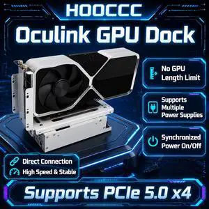 HOOCCC PCIe 5.0 Oculink GPU Dock External eGPU Enclosure, Open Frame No Length Limit, Supports ATX/SFX Power Supply & Sync Start, for Gaming/Workstation Graphics Cards HOOCCC PCIe 5.0 Oculink GPU Dock External eGPU Enclosure, Open Frame No Length Limit, Supports ATX/SFX Power Supply & Sync Start, for Gaming/Workstation Graphics Cards