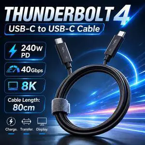 HOOCCC Thunderbolt 4 Cable 80cm, 240W PD Fast Charging, 40Gbps Data Transfer, 8K Video Output USB-C to USB-C Cable for Laptop, Docking Station, SSD, MacBook, Windows HOOCCC Thunderbolt 4 Cable 80cm, 240W PD Fast Charging, 40Gbps Data Transfer, 8K Video Output USB-C to USB-C Cable for Laptop, Docking Station, SSD, MacBook, Windows