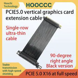 HOOCCC PCIe 5.0 X16 Riser Cable, 64GT/s GPU Extension Cord, Silver-Plated Wire & Gold-Plated Contacts, 90-Degree Right Angle Vertical Mount for RTX 5090/4080, AMD RX 9070XT, Black HOOCCC PCIe 5.0 X16 Riser Cable, 64GT/s GPU Extension Cord, Silver-Plated Wire & Gold-Plated Contacts, 90-Degree Right Angle Vertical Mount for RTX 5090/4080, AMD RX 9070XT, Black