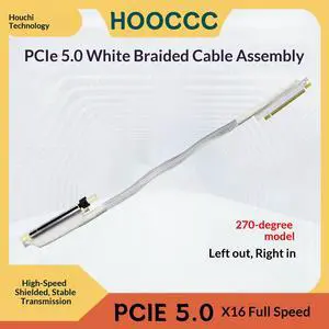 HOOCCC PCIe 5.0 X16 Riser Cable 64Gb/s White Braided Shielded GPU Extension Cable 270 Degree Right in Right out for Gaming PC Graphics Card SSD Right in / Left out 30cm HOOCCC PCIe 5.0 X16 Riser Cable 64Gb/s White Braided Shielded GPU Extension Cable 270 Degree Right in Right out for Gaming PC Graphics Card SSD Right in / Left out 30cm