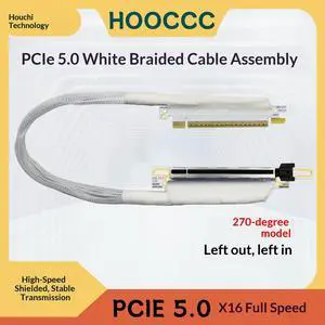 HOOCCC PCIe 5.0 X16 Riser Cable 64Gb/s White Braided Shielded GPU Extension Cable 270 Degree Right in Right out for Gaming PC Graphics Card SSD Left in / Left out 30cm HOOCCC PCIe 5.0 X16 Riser Cable 64Gb/s White Braided Shielded GPU Extension Cable 270 Degree Right in Right out for Gaming PC Graphics Card SSD Left in / Left out 30cm
