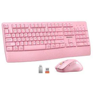 Wireless Keyboard and Mouse Combo, Full-Size with Wrist Rest, Pink Wireless Keyboard and Mouse Combo, Full-Size with Wrist Rest, Pink