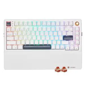 Wireless Mechanical Keyboard with Knob & Wrist Rest, Hot Swap Gasket Custom Structure, Creamy Pre-lubed Tactile Switches, RGB Backlit, Bluetooth/Type-C/2.4G Gaming Keyboard for Win/Mac (White) Wireless Mechanical Keyboard with Knob & Wrist Rest, Hot Swap Gasket Custom Structure, Creamy Pre-lubed Tactile Switches, RGB Backlit, Bluetooth/Type-C/2.4G Gaming Keyboard for Win/Mac (White)