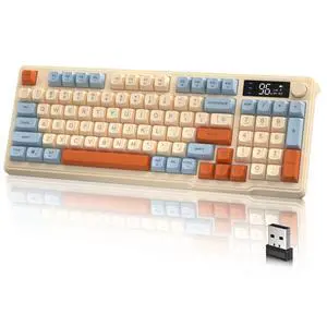 M96 Wireless Gaming Keyboard,Knob Control Bluetooth/2.4G Wireless Mechanical Feeling Keyboard,RGB LED Backlit with Display Screen, PBT Keycap, 3000mAh, 94-Key Layout for Win/Mac (Blueberry) M96 Wireless Gaming Keyboard,Knob Control Bluetooth/2.4G Wireless Mechanical Feeling Keyboard,RGB LED Backlit with Display Screen, PBT Keycap, 3000mAh, 94-Key Layout for Win/Mac (Blueberry)
