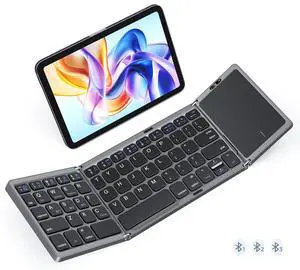 Foldable Bluetooth Keyboard with Touchpad, Portable Wireless, Gray Foldable Bluetooth Keyboard with Touchpad, Portable Wireless, Gray