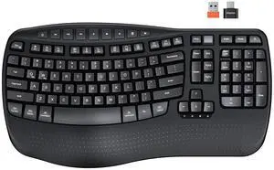 Ergonomic Wave Wireless Keyboard, Natural Typing Design, Black Ergonomic Wave Wireless Keyboard, Natural Typing Design, Black