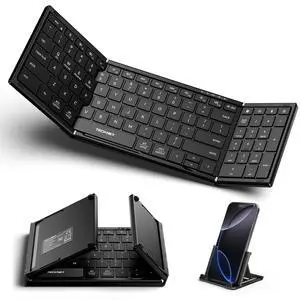 Wireless Foldable Bluetooth Keyboard, Rechargeable Portable Keyboards for Travel with Number Pad, Full-Size Connect Up to 3 Devices for iPad Tablet Smartphone Laptop PC Windows iOS Android Wireless Foldable Bluetooth Keyboard, Rechargeable Portable Keyboards for Travel with Number Pad, Full-Size Connect Up to 3 Devices for iPad Tablet Smartphone Laptop PC Windows iOS Android