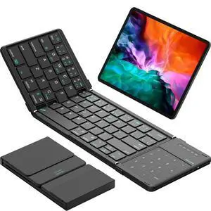 Foldable Bluetooth Keyboard with Touchpad & Number Pad, Portable Bluetooth Keyboard with Full Size Keys, Pocket-Sized Wireless Travel Keyboards for iPad, Smartphone, Tablet and Laptop Black Foldable Bluetooth Keyboard with Touchpad & Number Pad, Portable Bluetooth Keyboard with Full Size Keys, Pocket-Sized Wireless Travel Keyboards for iPad, Smartphone, Tablet and Laptop Black