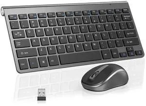 Compact Wireless Keyboard Mouse Combo, Mini Portable Travel Keyboard and Silent Mouse Set with USB Receiver, Quiet Click, Small Size, Adjustable 2400 DPI for Computer, Laptop, PC, Windows, Mac - Grey Compact Wireless Keyboard Mouse Combo, Mini Portable Travel Keyboard and Silent Mouse Set with USB Receiver, Quiet Click, Small Size, Adjustable 2400 DPI for Computer, Laptop, PC, Windows, Mac - Grey