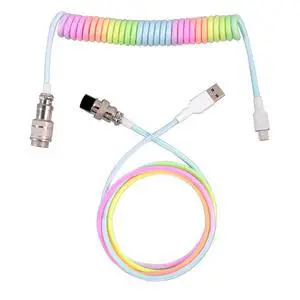 Coiled USB C Keyboard Cable for Gaming Keyboard, Double-Sleeved Mechanical Keyboard Cable with Detachable Metal Aviator, 1.5M USB-C to USB-A(Rainbow) Coiled USB C Keyboard Cable for Gaming Keyboard, Double-Sleeved Mechanical Keyboard Cable with Detachable Metal Aviator, 1.5M USB-C to USB-A(Rainbow)