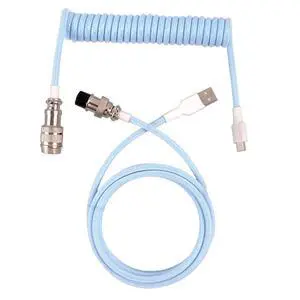 Coiled USB C Keyboard Cable for Gaming Keyboard, Double-Sleeved Mechanical Keyboard Cable with Detachable Metal Aviator, 1.5M USB-C to USB-ABlue Coiled USB C Keyboard Cable for Gaming Keyboard, Double-Sleeved Mechanical Keyboard Cable with Detachable Metal Aviator, 1.5M USB-C to USB-ABlue